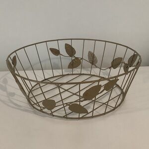 Vintage Decorative gold tone Metal wire Basket with Leaf Design